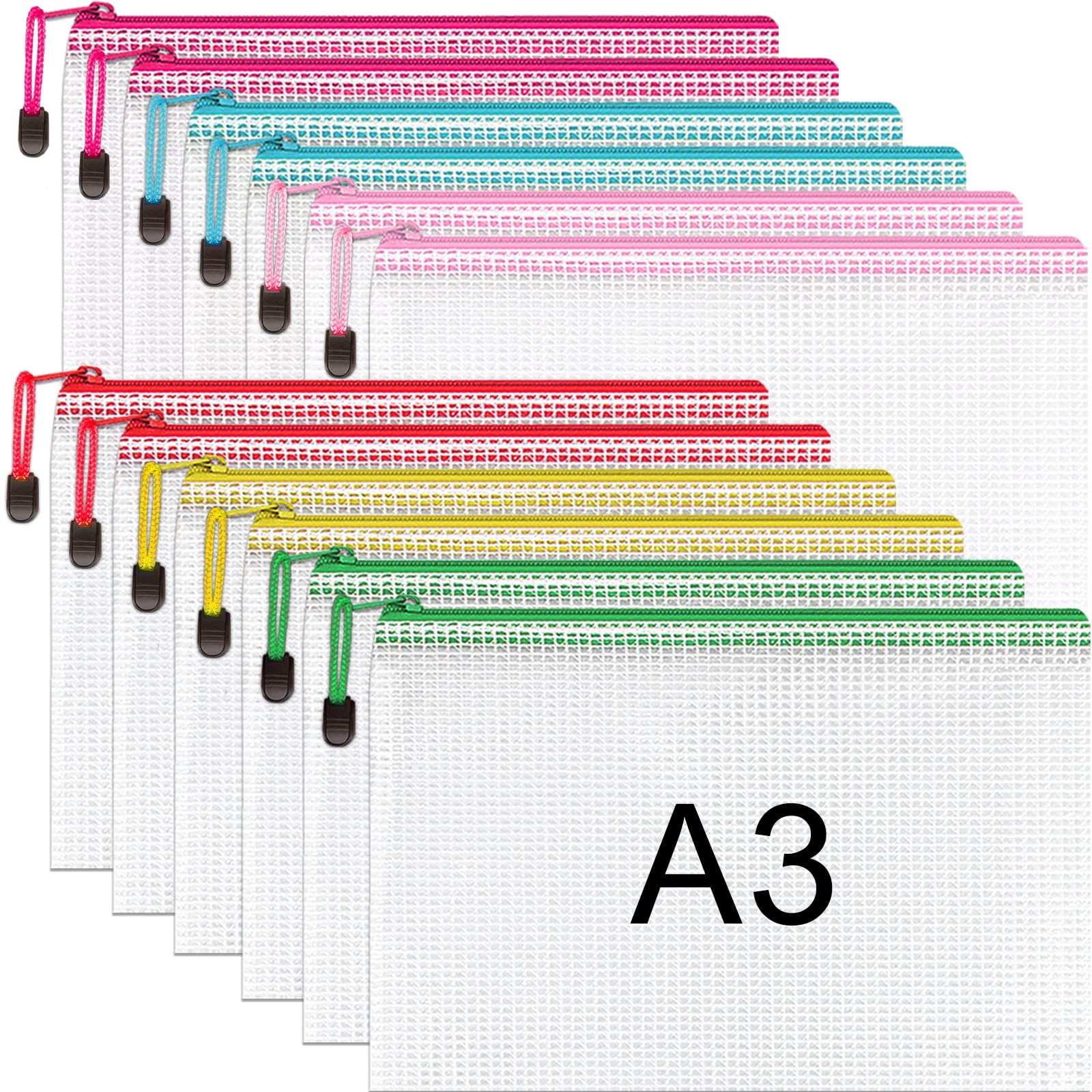 A3 Plastic Wallets Folders - 12PCS A3 Zip Wallets Plastic Zip Lock Bags Document Wallets Zipper File Folders for School Office Supplies, Household, Cosmetics, Cross Stitch, Puzzles & Games Storage