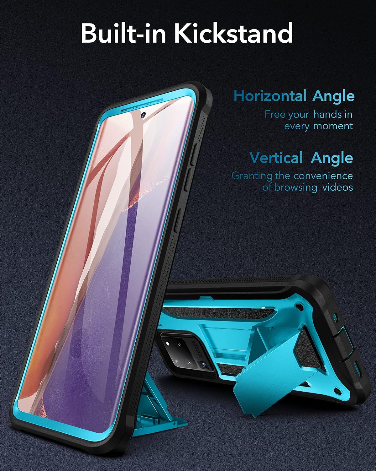 YOUMAKER Samsung Galaxy S20 Ultra Case with Built-in Tempered Glass Screen Protector Work with Fingerprint ID Kickstand Shockproof Cover for Galaxy S20 Ultra 5G 6.9 inch - Blue