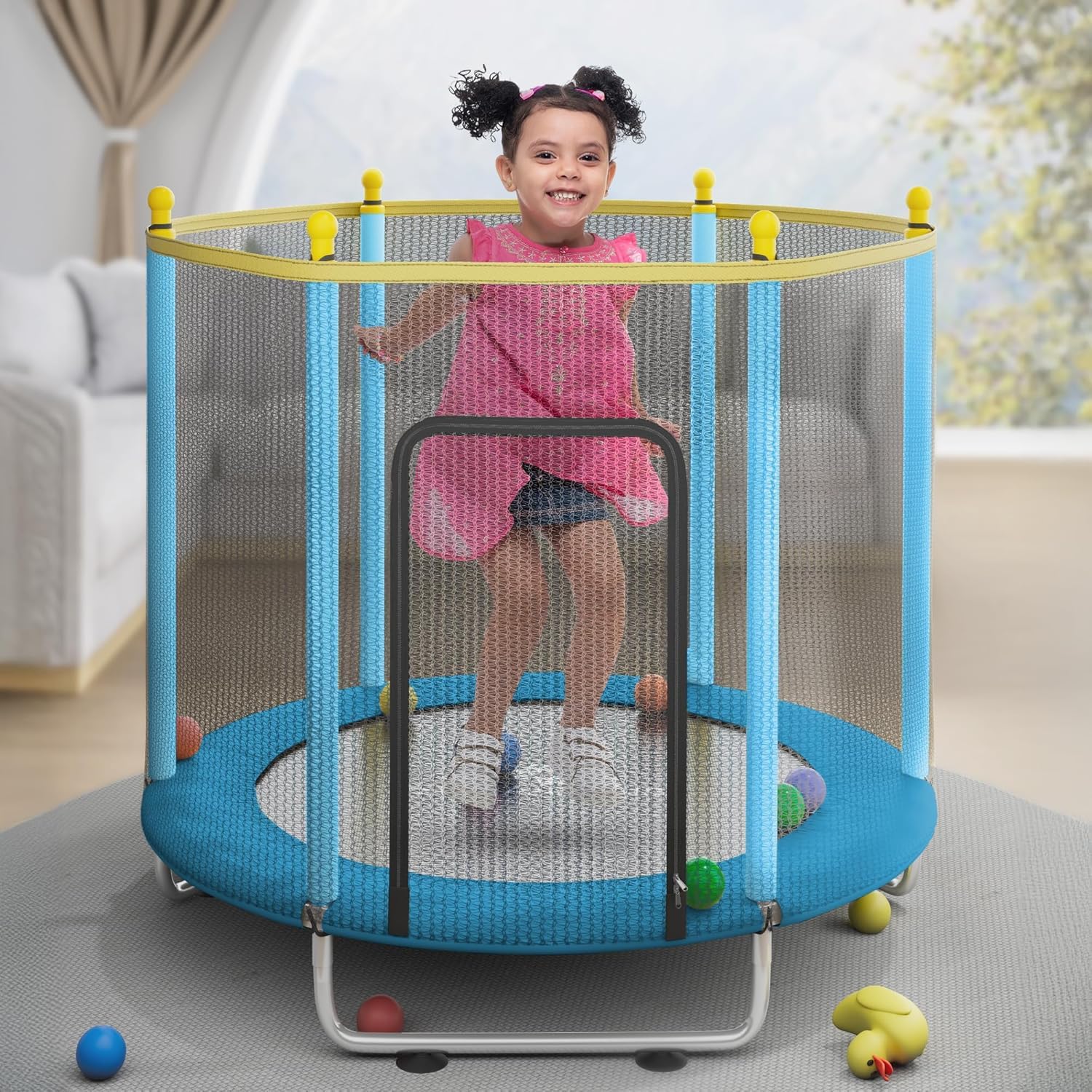 StarAndDaisy Trampoline for Kids at Home with Safety Net Indoor & Outdoor Trampoline / 120KG Loading Capacity with Stainless Steel Frame & Legs -55 inch, 4.5 Feet - Blue-picture-10