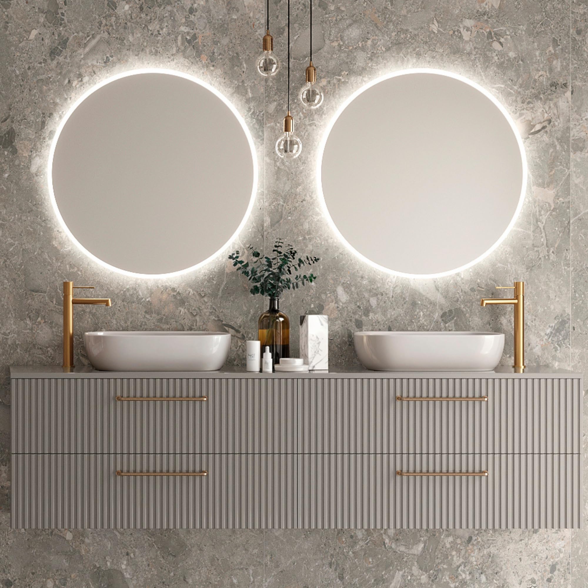 LEDIMEX - Espejo Baño LED Redondo 90cm | Espejo Retroiluminado con Luz Frontal Fría 6500k | Espejo Redondo Pared con Premarco para Mueble | 50.000h de Vida Útil | Serie Bélgica