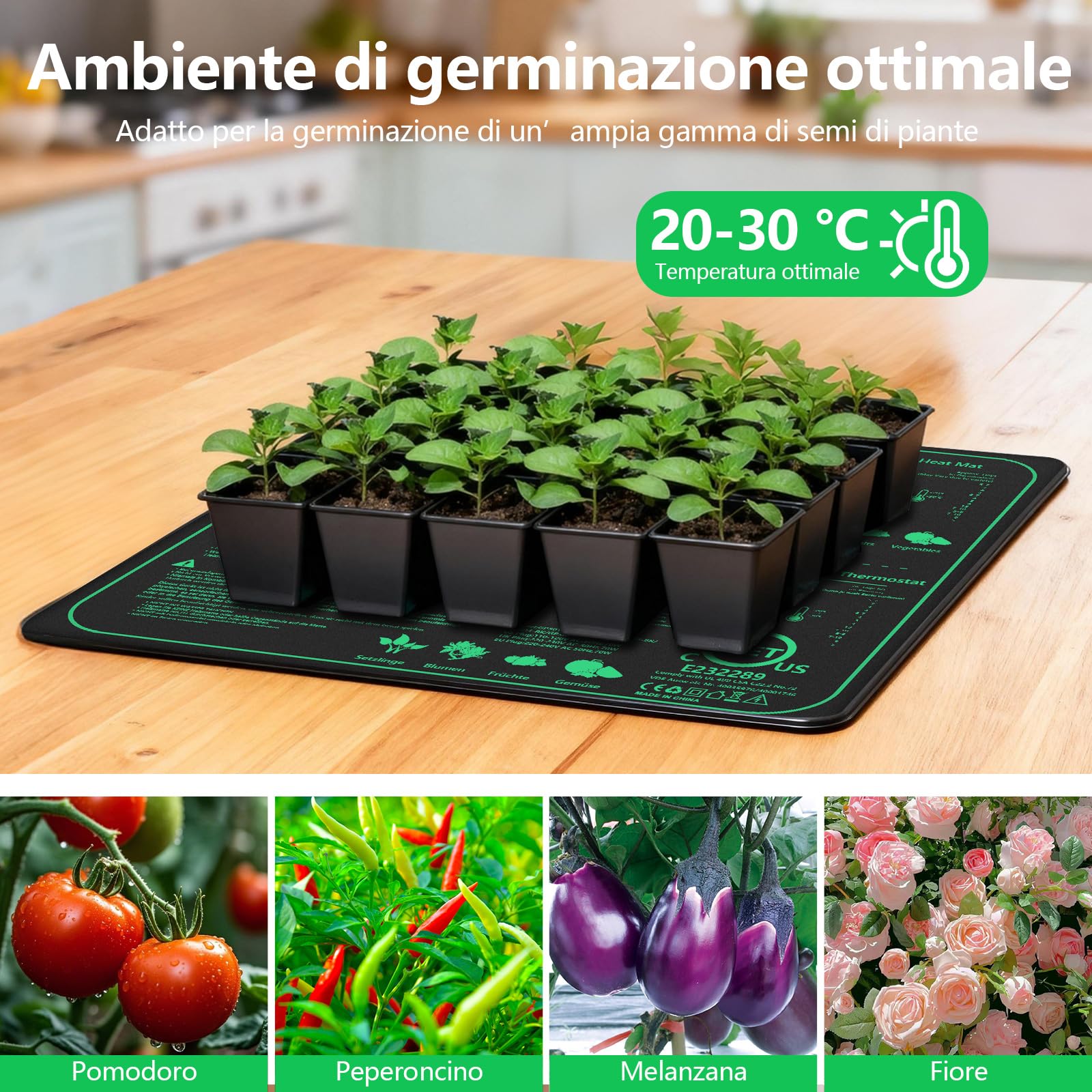 Tappetino Riscaldante per Piante con Termostato, Tappeto Riscaldante con Regolazione della Temperatura per Semenzaio Germinazione, Tappetino Riscaldante per Piantine (70W, 52x50cm)