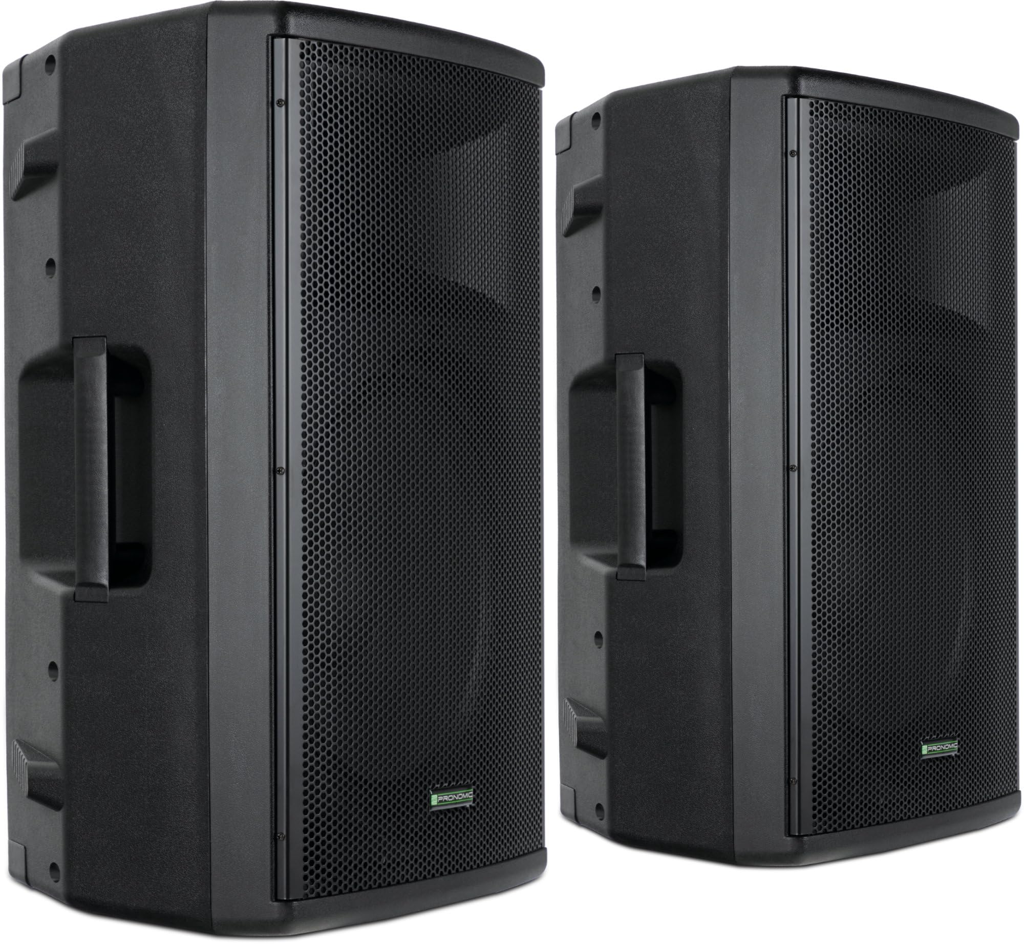 Pronomic E-215 MA Stereo Set - 2 aktive 2-Wege Boxen - Leistung: 2X 120 Watt (RMS) - 15" Woofer + 1,0" Kompressions-Treiber - Bluetooth-Empfänger und MP3-Player mit USB/SD - Monitorschräge