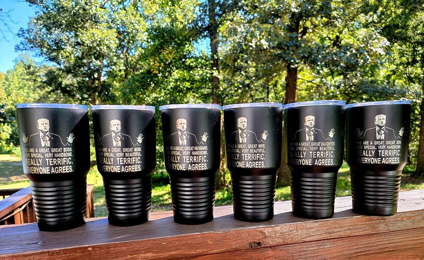 TRUMP Best Daughter Appreciation Quote Engraved on Black 30 oz. Stainless Steel Vacuum Insulated Tumbler w/Clear Lid - BOTH SIDES Engraved