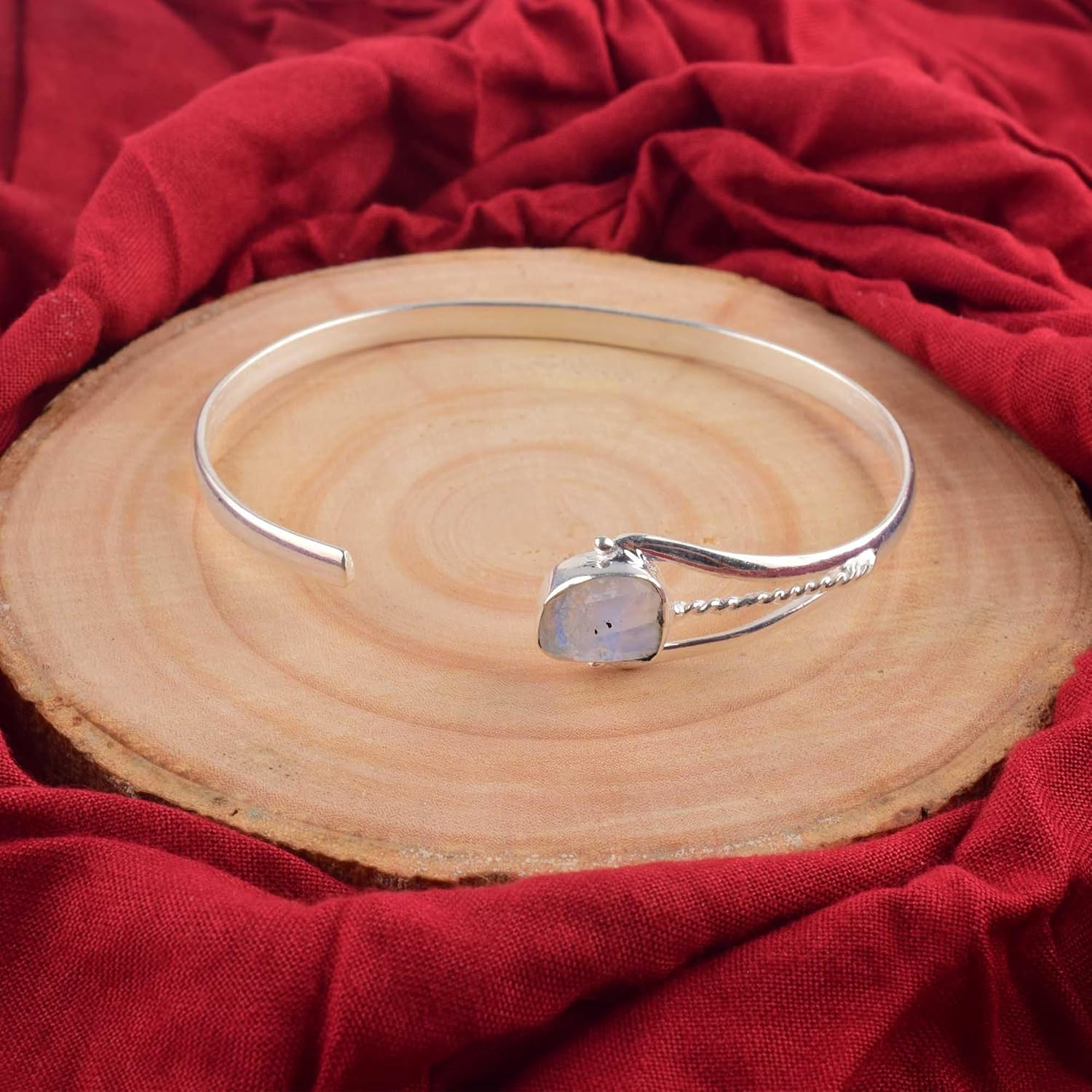 Natural Raw Rainbow Moonstone Cuff Bracelet, Healing Crystal Cuff Bracelet, Birthstone Bracelet, Bangle Bracelet, Rough Gemstone Bracelet, Jewelry For Woman (Rainbow Moonstone) - Image 4