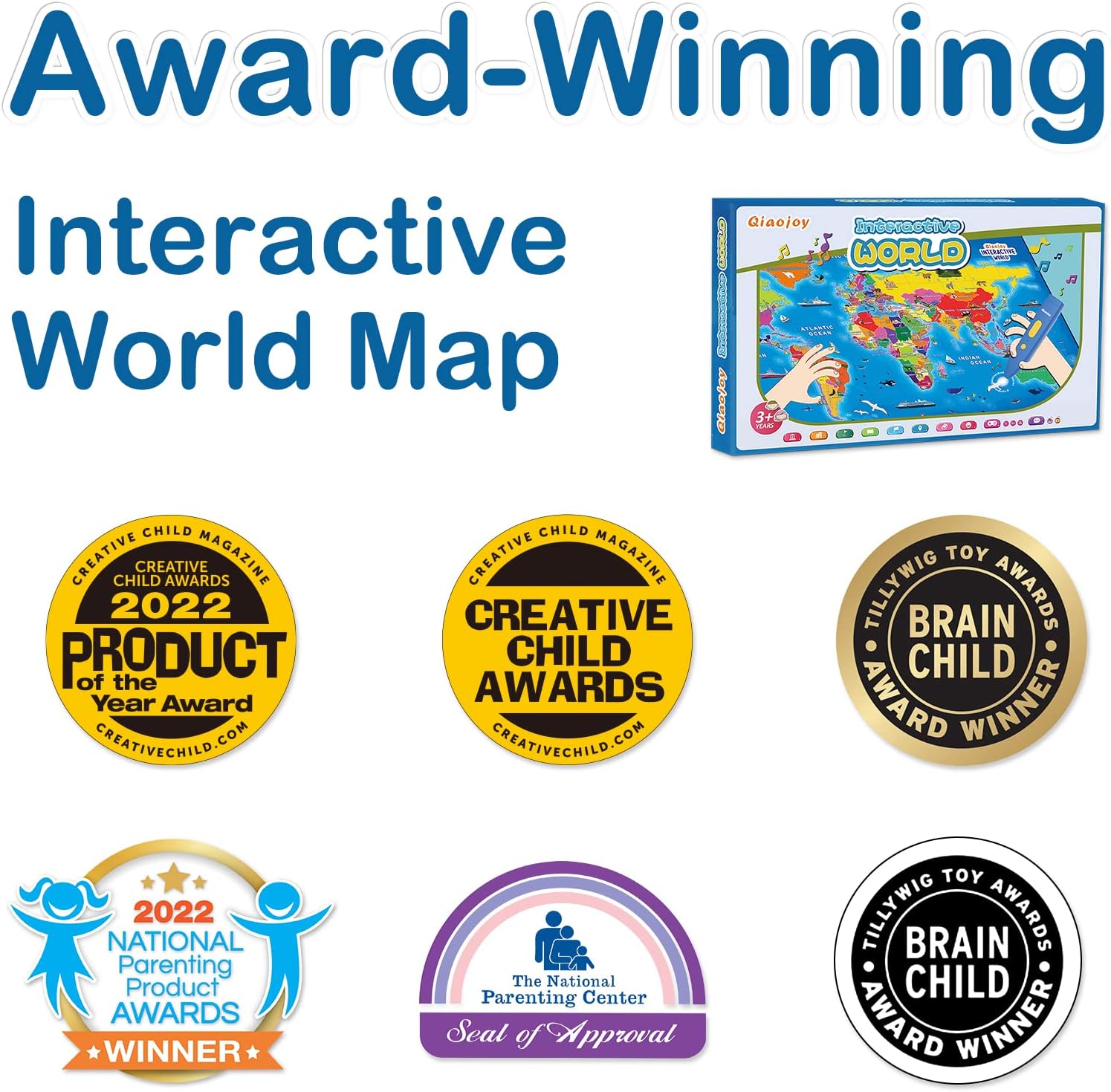 Qiaojoy Bilingual Interactive World Map for Kids Learning and Educational Toys, Talking Electronic Kids World Map i-Poster Geography Games Ages 3 to 12 Years Old, Custom Talking Birthday Gifts Card : Toys & Games