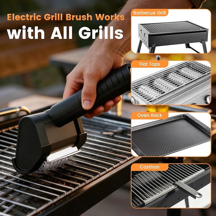 JVGTH Electric Grill Brush BBQ Grill Cleaning Brush 450 RPM Stainless Steel Removable Head Type-C Rechargeable with LED Light Grill Cleaner Brush - image 6