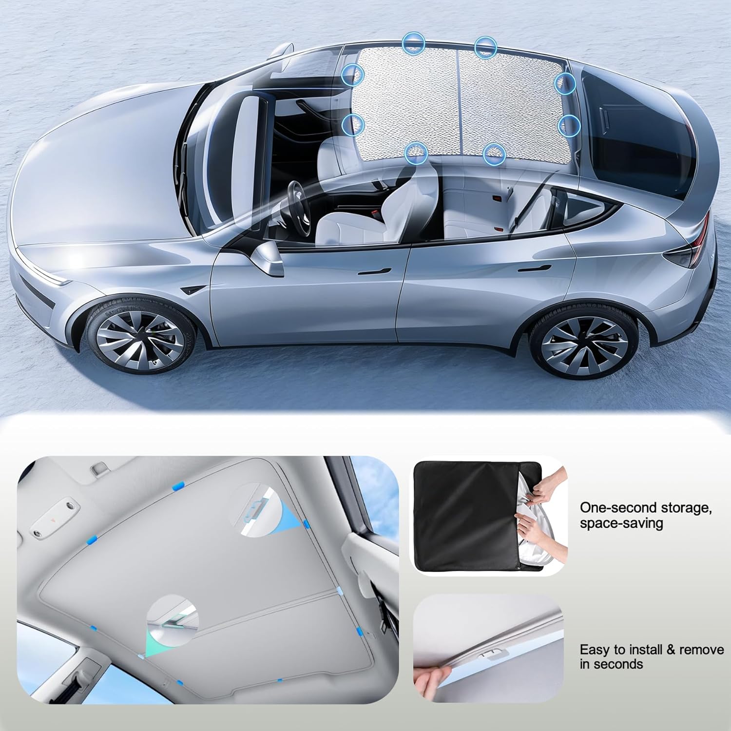 For Tesla Model Y Juniper 2025 2026 Sunshade Roof, Nano Ice-Crystal [Never Sag, Split-Frame] Glass Roof Sun Shade, Accessories for Tesla New Model Y Juniper, Interior White, 2 PCS