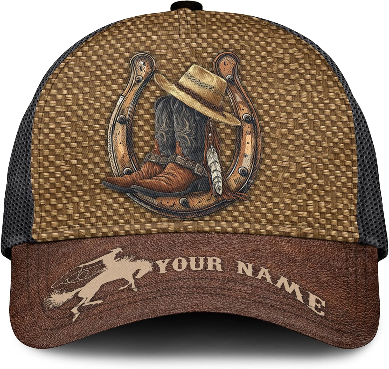 Personalized Cowboy Hats for Men, Rodeo Graphic Mens Western Trucker Hat, Vintage Ranch Hat Adjustable Snapback