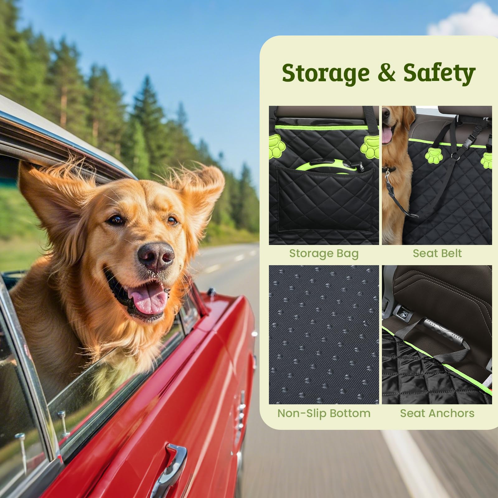 Pecute Protection Voiture Chien 2-en-1, Siège Auto pour Chien Très Solide, Imperméable et Anti-Griffes pour Siège Arrière, Support jusqu'à 150 kg, 40% d'espace Supplémentaire