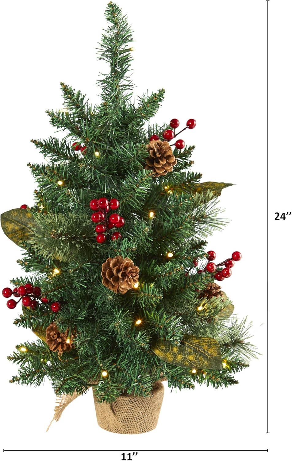 Nearly Natural 2ft. Pine, Pinecone and Berries Artificial Christmas Tree with 35 LED Lights and 86 Bendable Branches