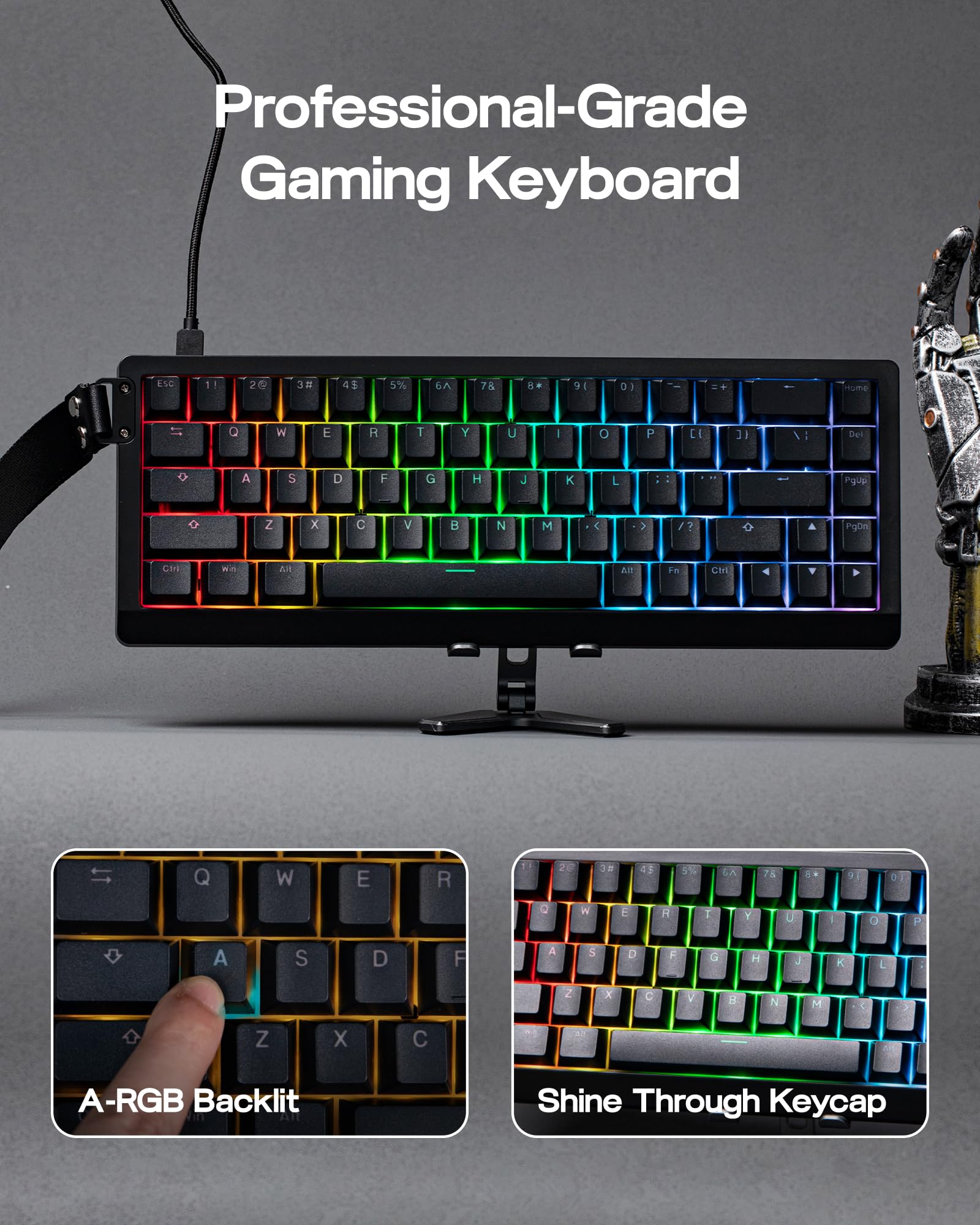 EPOMAKER HE68 Lite Teclado para Juegos con Cable con Hall Effect, Sondeo de 8000Hz y Escaneo de 128000Hz, Activación Ajustable, Latencia de 0,125ms, Amortiguación Acústica, Snap Key, A-RGB (Negro)