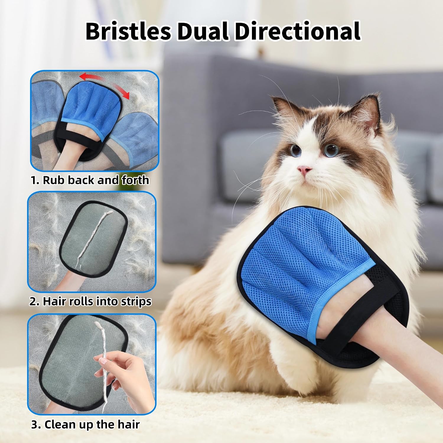 Pet Hair Removal Glove for Cats & Dogs, Reusable Magic Brush for Pet Hair, Upgraded Five-Finger Electrostatic Pet Hair Removal Tool for Laundry, Couch, Carpet, Car Seat