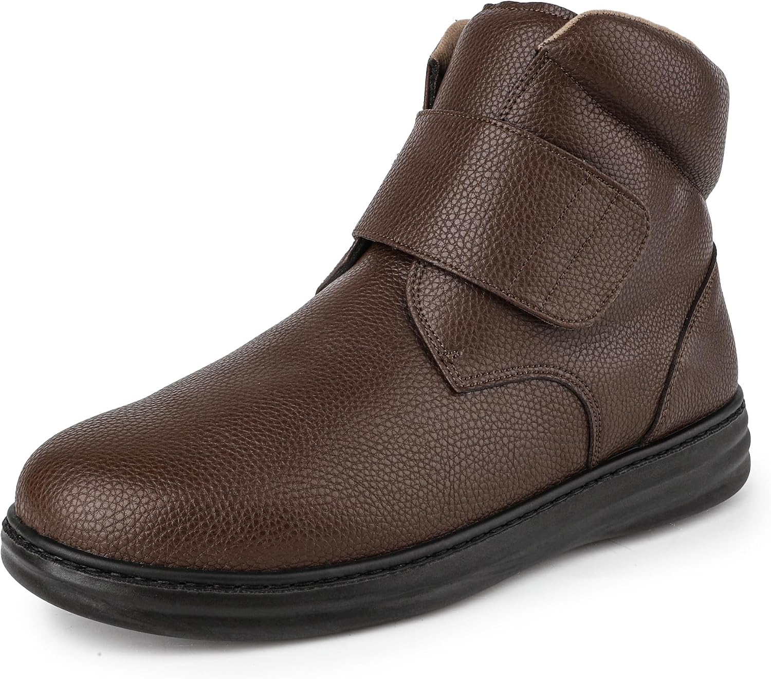 TIESTRA Water-Resistant Leather Slip-On Winter Snow Boots for Men | All-Weather Outdoor Ankle Boots with Anti-Slip Sole & Easy Hook-and-Loop Closure Senior Slip on shoes