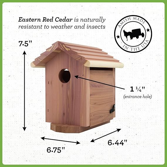 Pennington Pride Cedar Birdhouse for Outdoor, 1 Adult, 3-4 Babies
