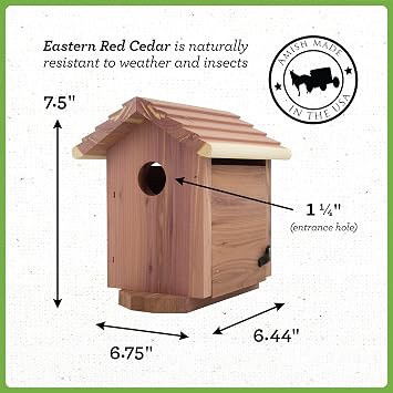 Pennington Pride Cedar Birdhouse for Outdoor, 1 Adult, 3-4 Babies
