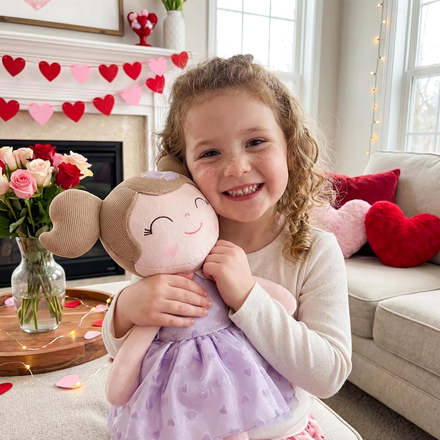 Gloveleya Baby Doll Valentines Day Gifts I Love You Gifts Soft Toy Plush Dolls Purple Flocking Heart Girl 16 Inches