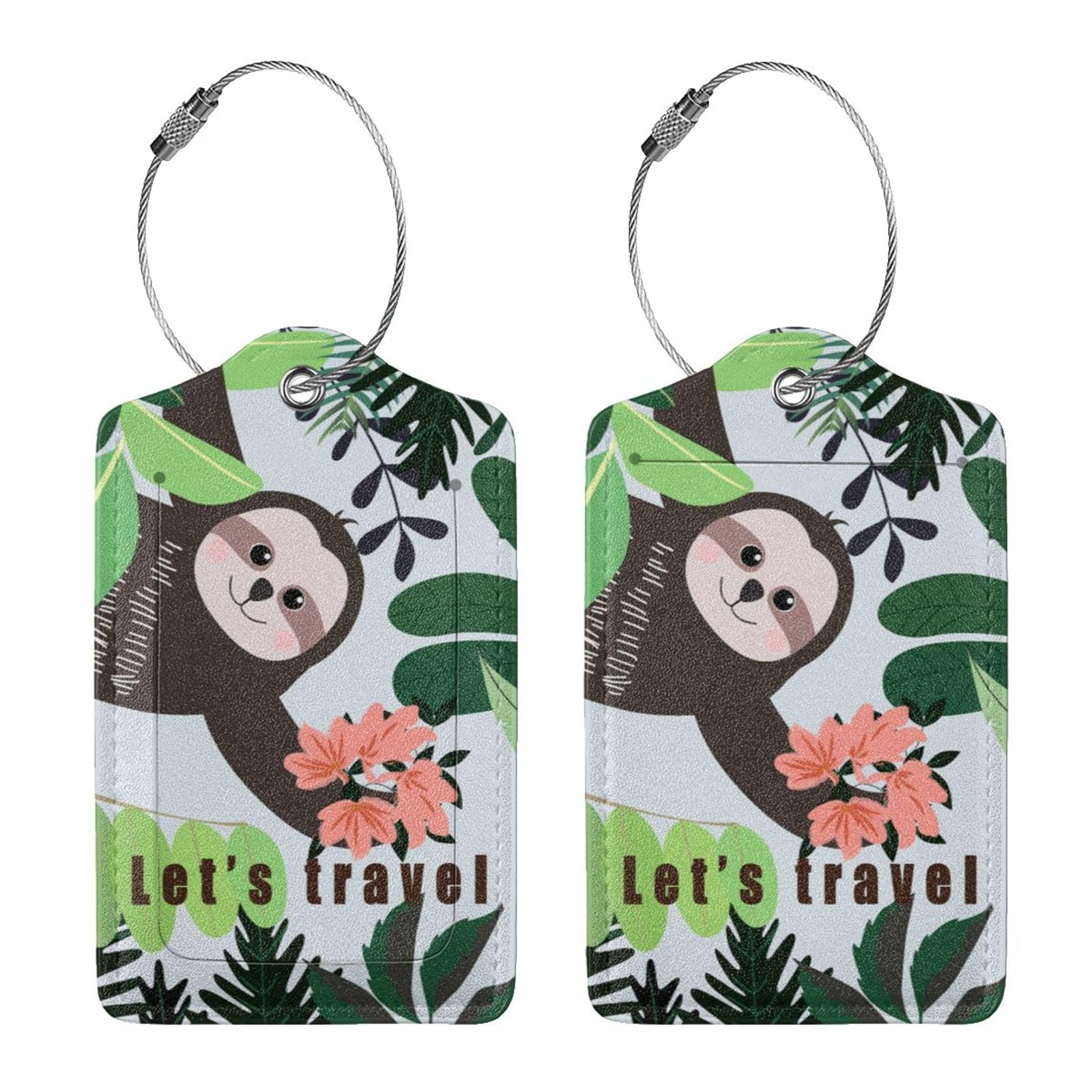 2 Pcs Cute Sloth Theme Luggage Tag for Suitcases, Cruise Ship Essential Let's Travel Birthday Gift for Men Women Girl Boy Kids Children, Sloth Party