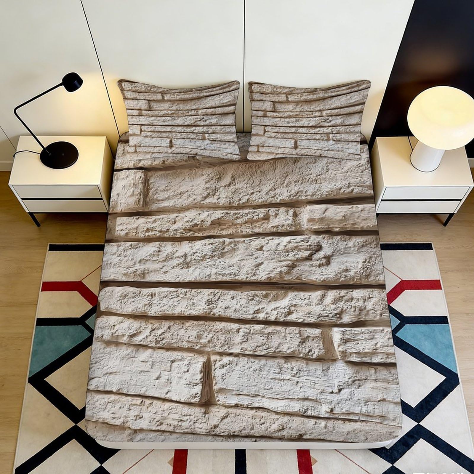 Qjzxknhpgr Style-10 3D Printed Stone Wall Fitted Sheet Microfiber Soft Mattress Cover Rustic Bedroom Decor Dustproof Easy Care 90X200x25cm