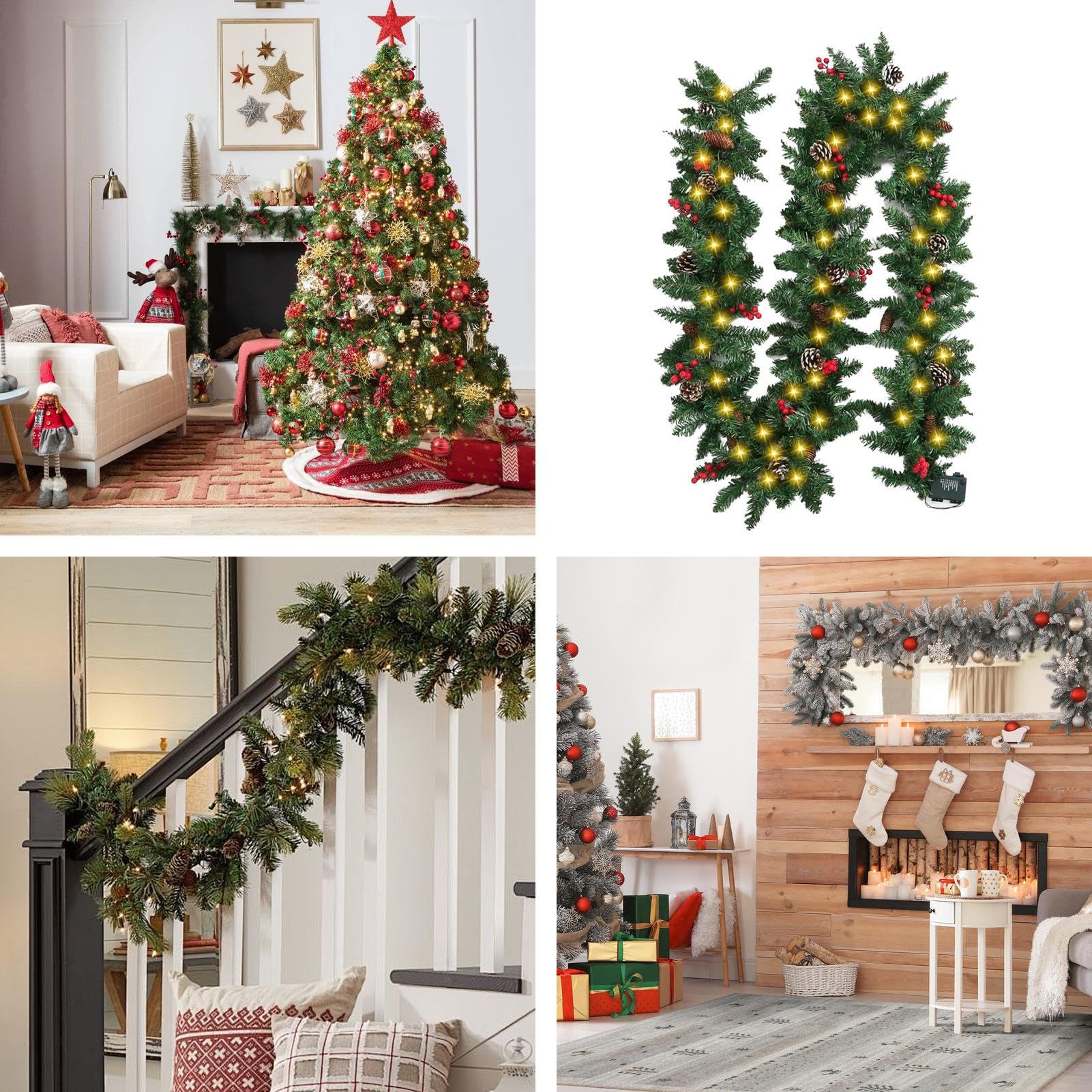 Couronnes De Noël pour Porte D'Entrée Végétation Artificielle avec Lumières