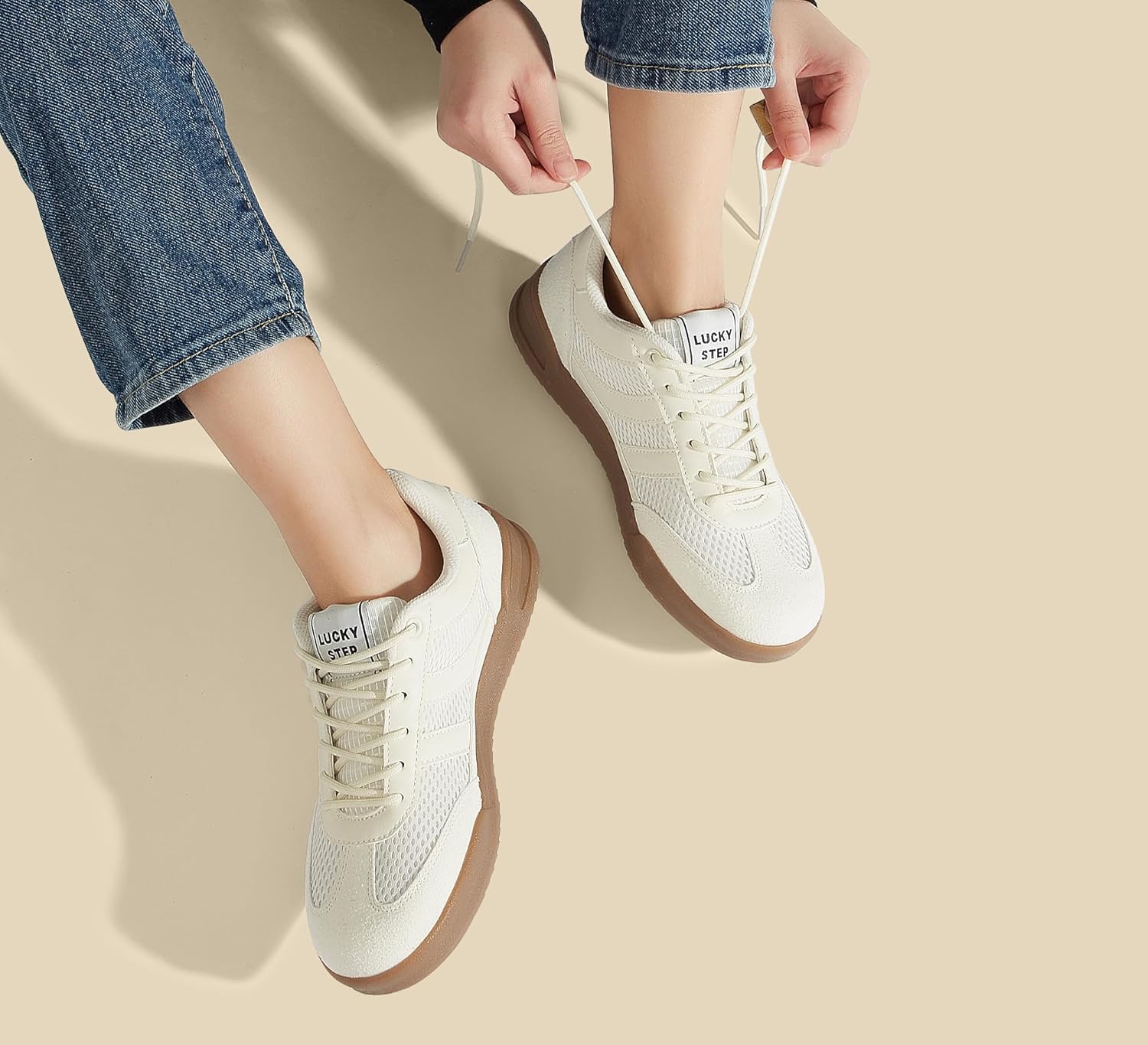 LUCKY STEP Women's Retro Fashion Sneakers Classic Mesh Gum Sole Tennis Footwear Casual Running Trainer Skate Walking Shoes - Image 2