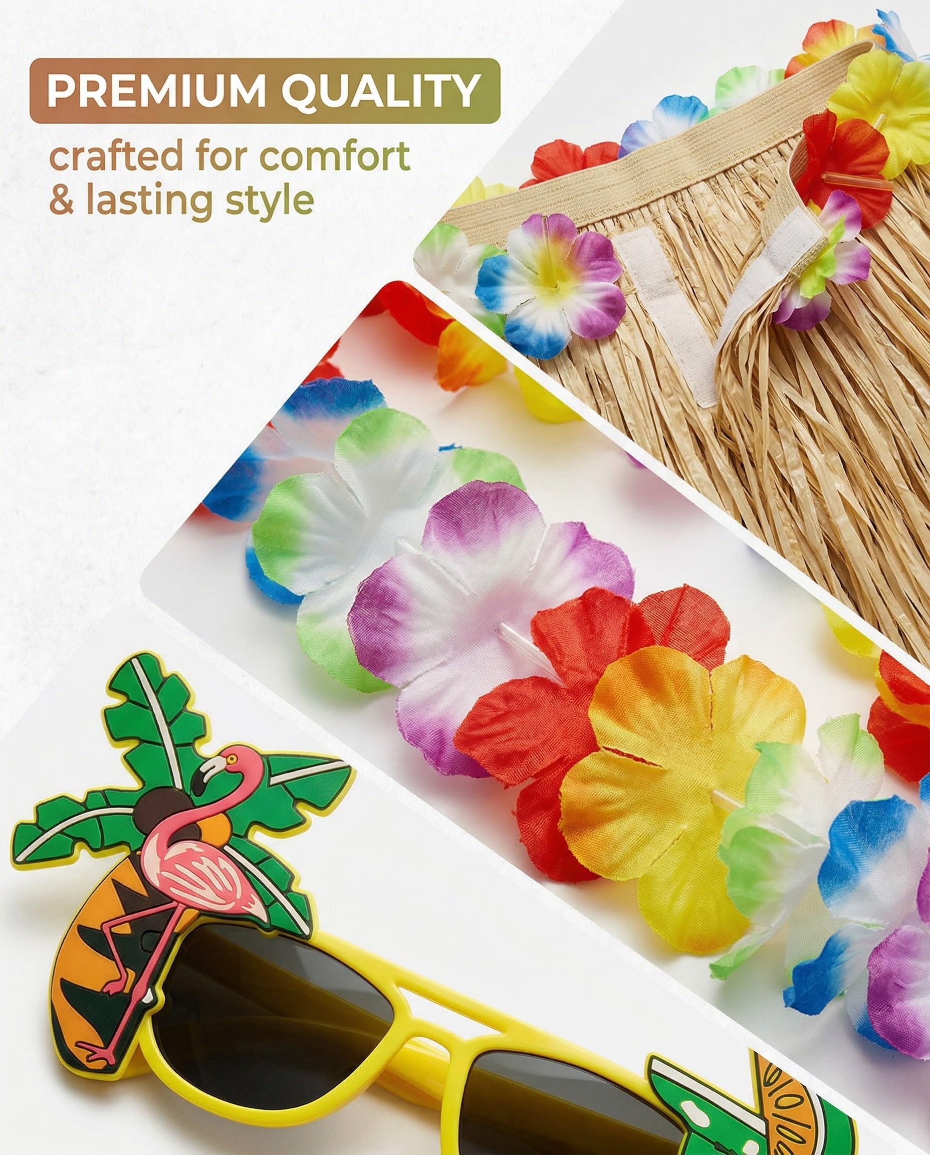 DAFNE 6 Pièces deguisement hawaienne femme, Jupe Hawaienne en Paille Paquet, Jupe Hawaienne, Hawaïen lei, Décoration de Fête Tropicale de Plage d'été, accessoire de fête tropicale Luau,Style-2