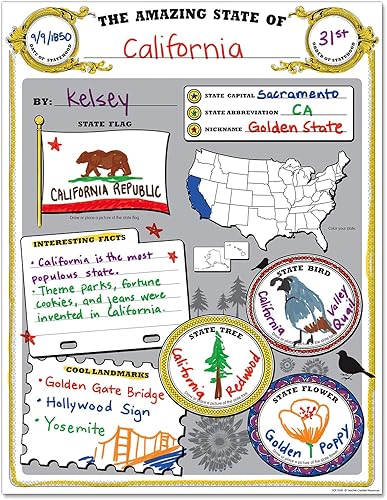 Miniatura 2 de Teacher Created Resources Paquete de póster Amazing State, negro, blanco, 17 x 22 pulgadas