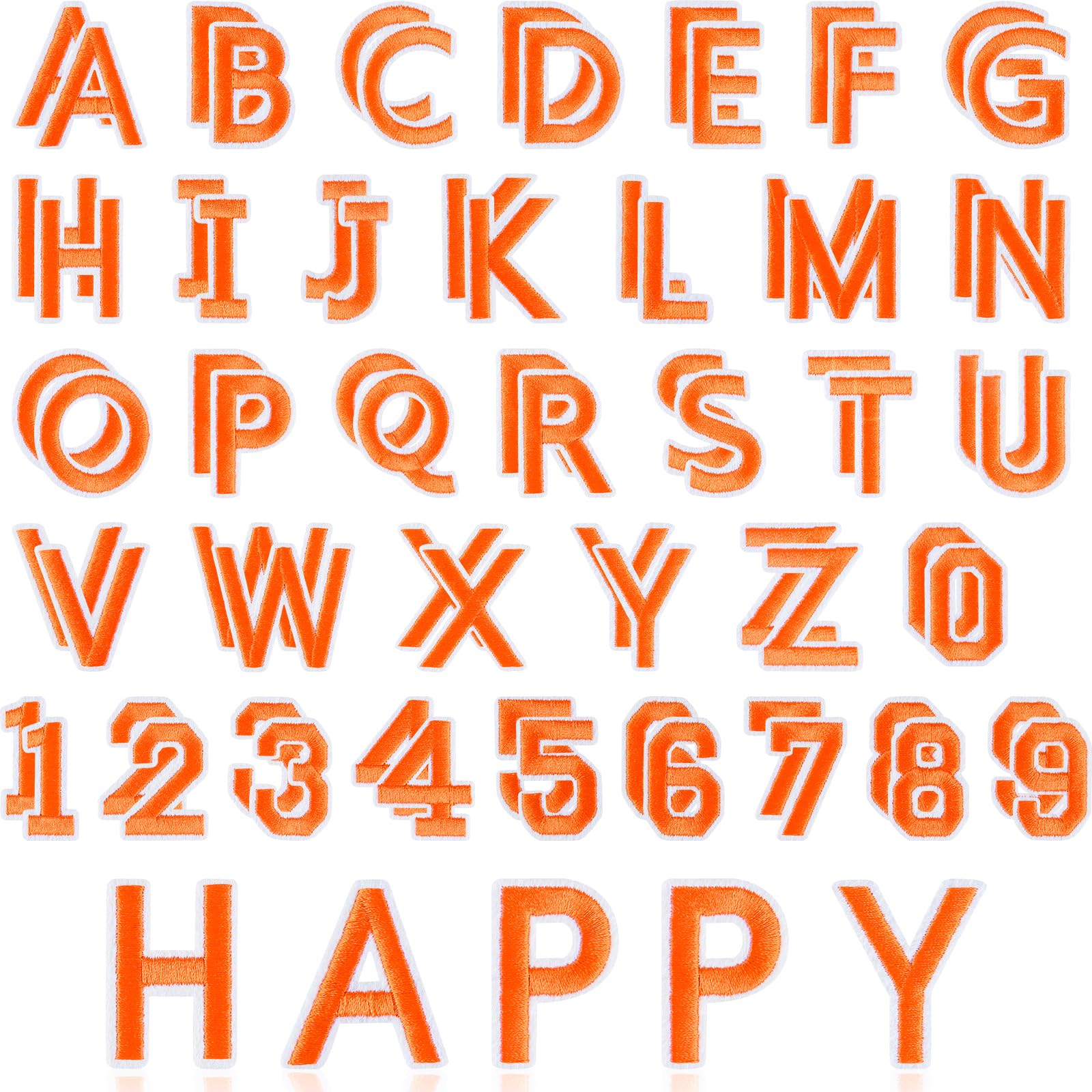 ASTARON 72 Pcs Iron on Letters and Numbers Patches, 1.5 Inch Letters A-Z Numbers 0-9 Embroidered Applique Patches Alphabet Cloth Patch for Clothes, Bags, Socks, Jeans, Hat, DIY Accessories(Orange)