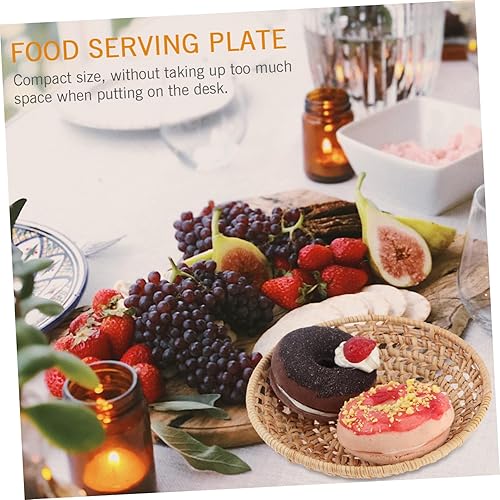 Miniatura 2 de Bandeja de mimbre para servir de ratán, cesta de pan tejida de mimbre, plato de mimbre para aperitivos de galletas, cenas, mesas de café, desayuno