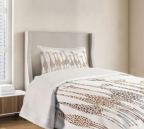 Miniatura 6 de Lunarable Savannah - Juego de colcha acolchada decorativa de 3 piezas con 2 fundas de almohada, tamaño individual, color beige y café