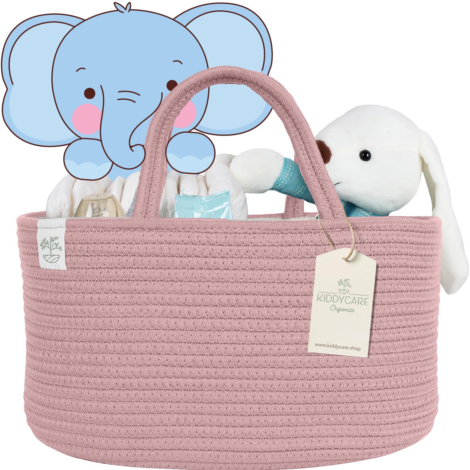 KiddyCare Diaper Caddy Organizer for Baby Nursery Basket with Handle Lid Nursing Caddy with Changing Table Organizer Cart Newborn Caddy Rosy (Floral Print) X-Large