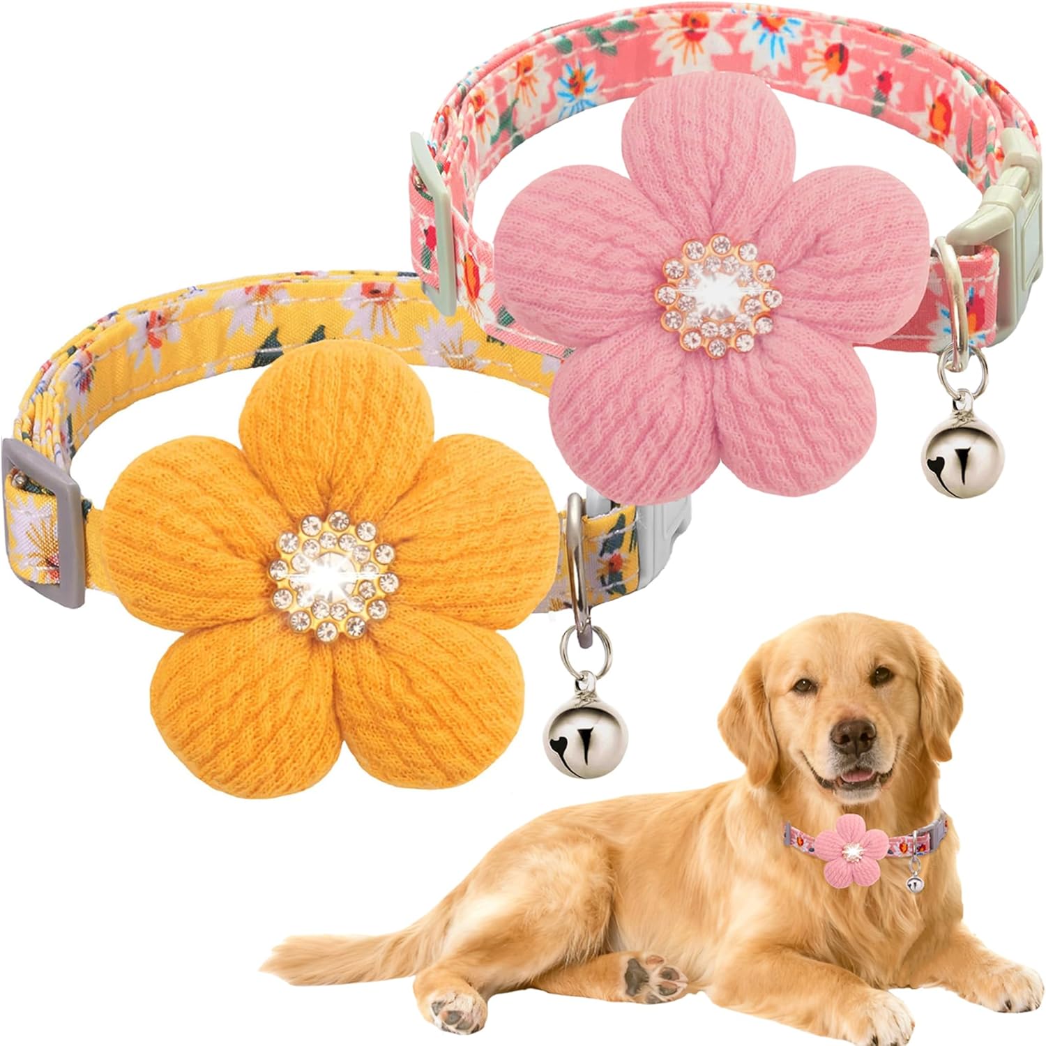 Large Dog Collar with Flower, Dog Collars for Large Dogs Collar for Girl Cute Dog Collar with Bell, Adjustable Length