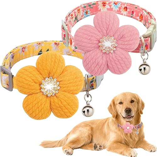 Miniatura 9 de Collar de perro pequeño con flor, collar de cachorro para perros hembras para perros pequeños, lindo collar de perro con campana, longitud ajustable