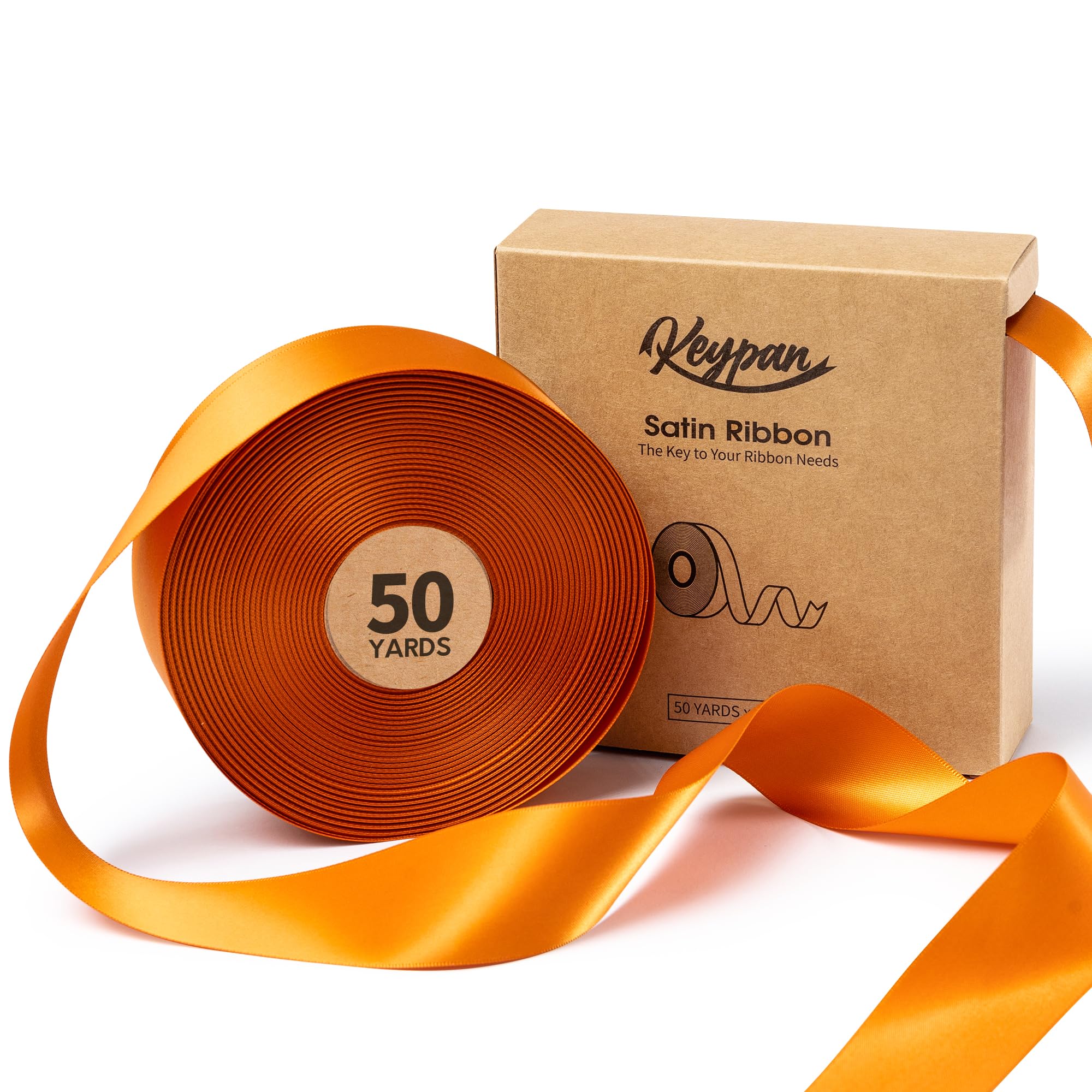 Keypan Satin Ribbon 38 mm x 45,7 m Double-Faced Ginger Polyester Ribbons for Crafts Flower Bouquet Gift Wrapping Wedding Invitation