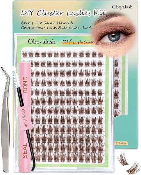 Obeyalash Kit Extension Cils Brown - Wispy Cluster Lashes Kit Extension De Cils With Bond and Seal C Curl Lash Cluster 8-16mm Naturel Look 156pcs - 1