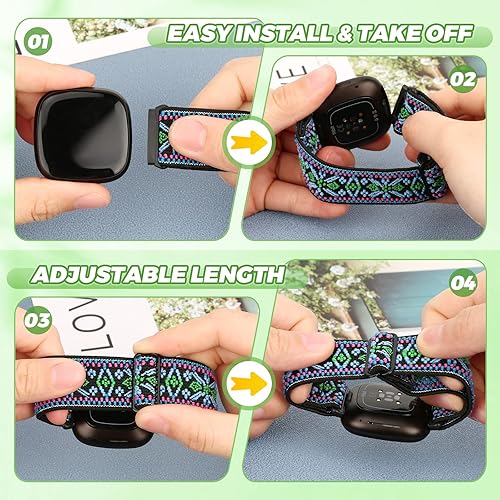 Miniatura 5 de Vodtian 4 Pack Elastic Bands Compatible for Fitbit Versa 4/3 / Sense 2, Adjustable Nylon Stretchy Replacement Sport Loop Straps for Women Men