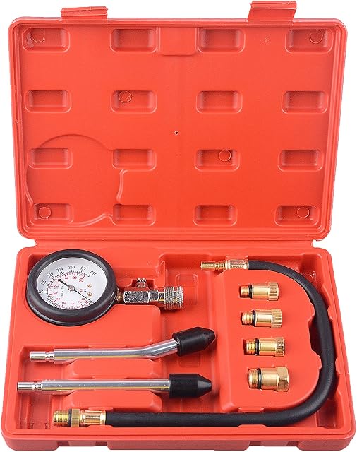 Professional Petrol Engine Compression Tester Kit Set for Automotives and Motorcycles - Red