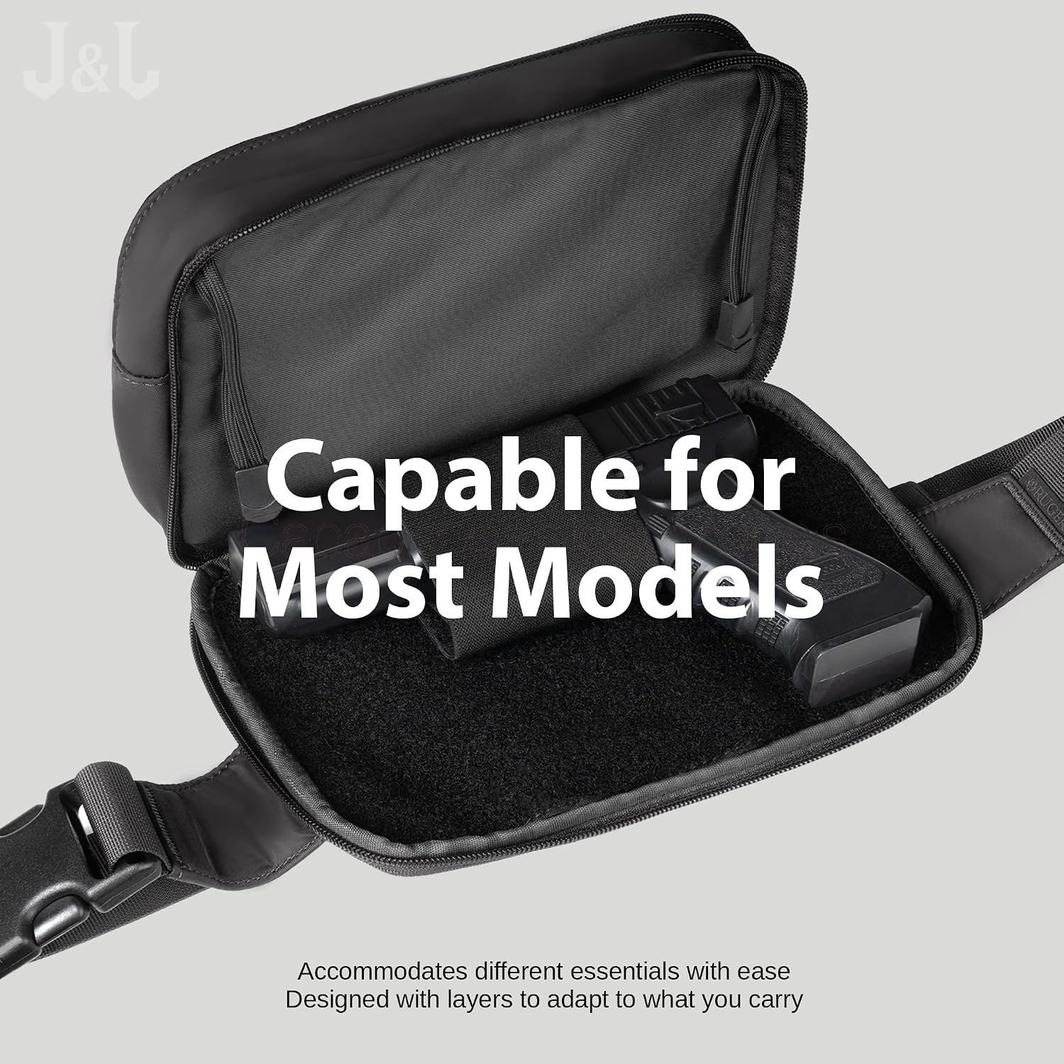 Jessie & James/Ruger Apex Nylon Crossbody Bag for Women and Men, Compact CCW Waist Pack with Rapid-Access Compartment_Black