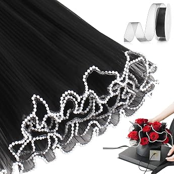 Bouquet Wrapping Paper Waterproof Bouquet Black Pearl Edge Rough Lace Sheer Mesh Floral Wrapping for Mother's Day Wedding