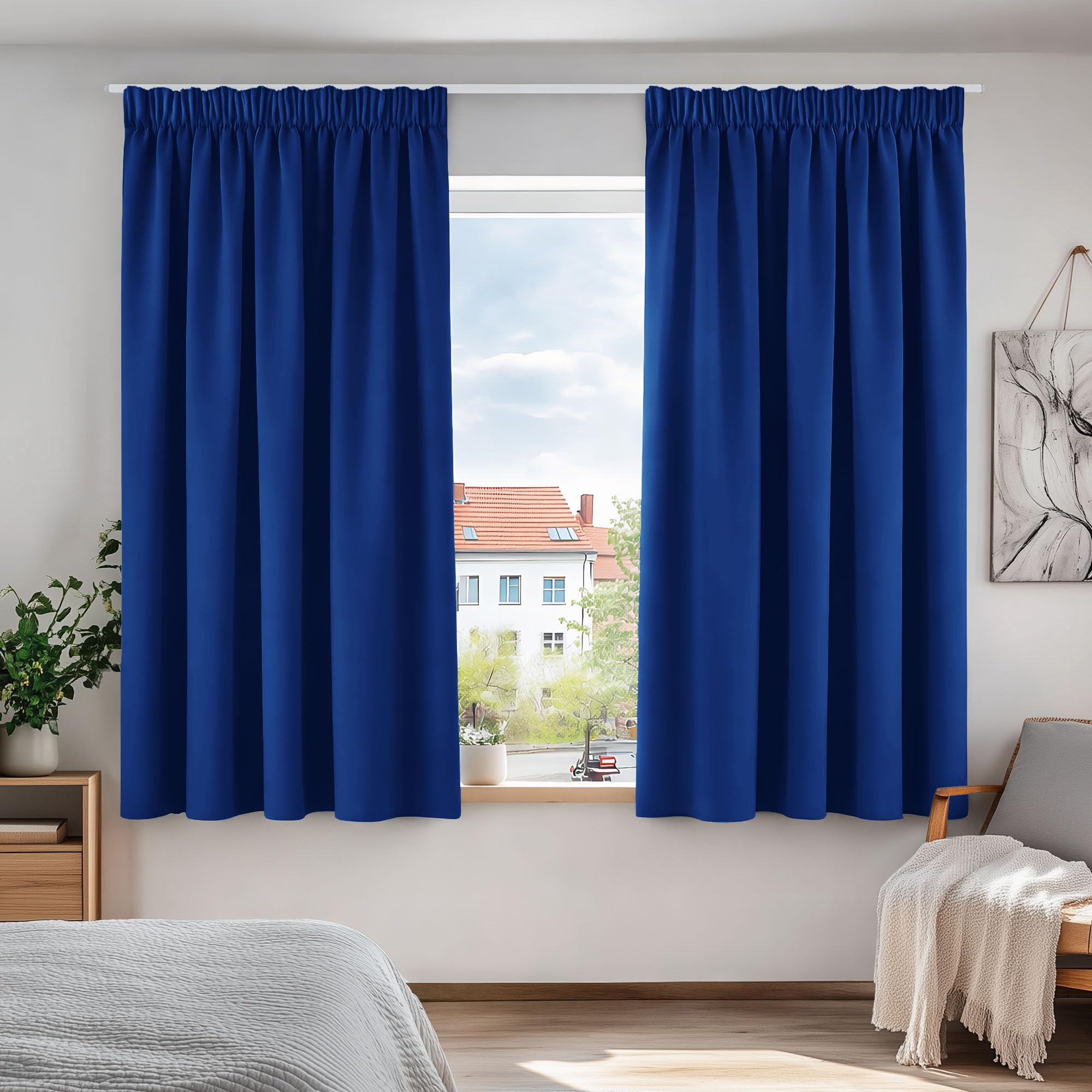 Deconovo Boys Blue Solid Pencil Pleat Curtains Thermal Insulated Tape Top Blackout Curtains For Room 66 X 54 2 Panels