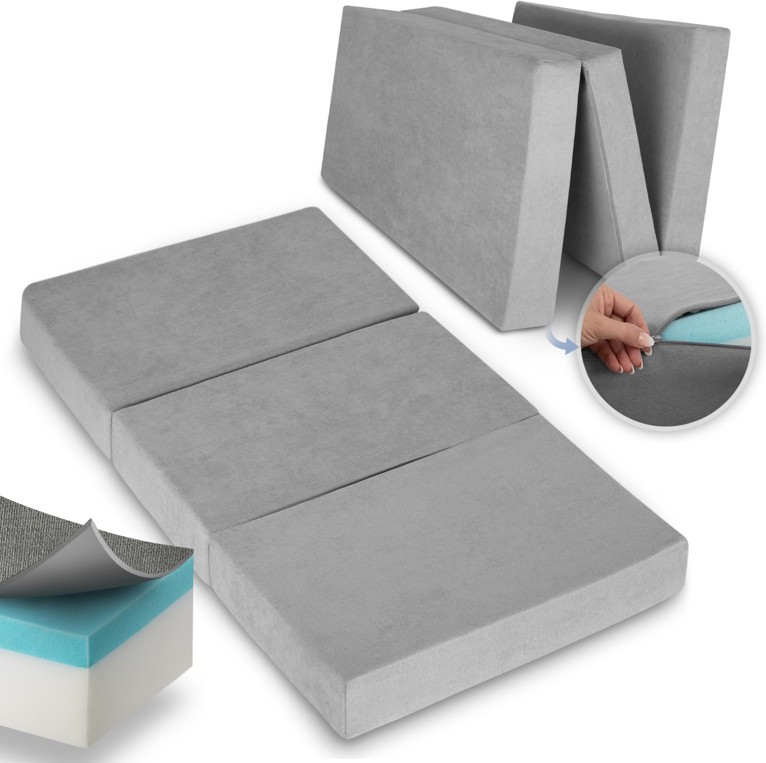 MOLPHIT Klappmatratze 90x200 Cm - 15 Cm Dick, Waschbarer Bezug