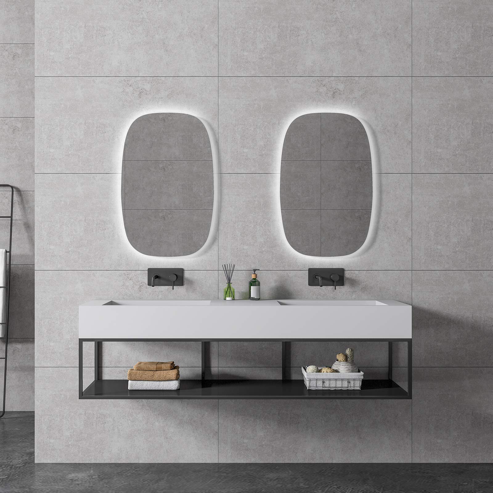 Double vasque à poser ou a suspendre TWG16, en solid surface - 153x45x15cm - couleur en option, Couleur:Blanc mat