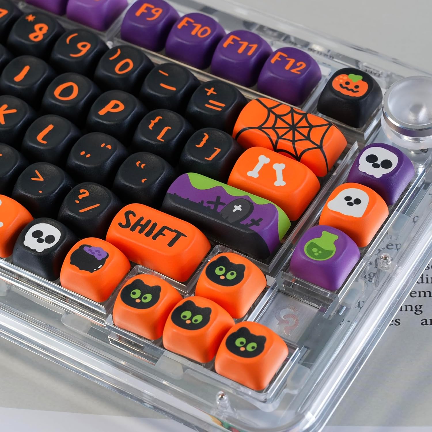 Cute Keycaps Halloween Theme Black Cat Keycap Set, Dye Sub PBT Custom Key caps 130 Keys Anime MOA Profile Key caps Keyboard for Gateron MX Switches Mechanical Keyboard