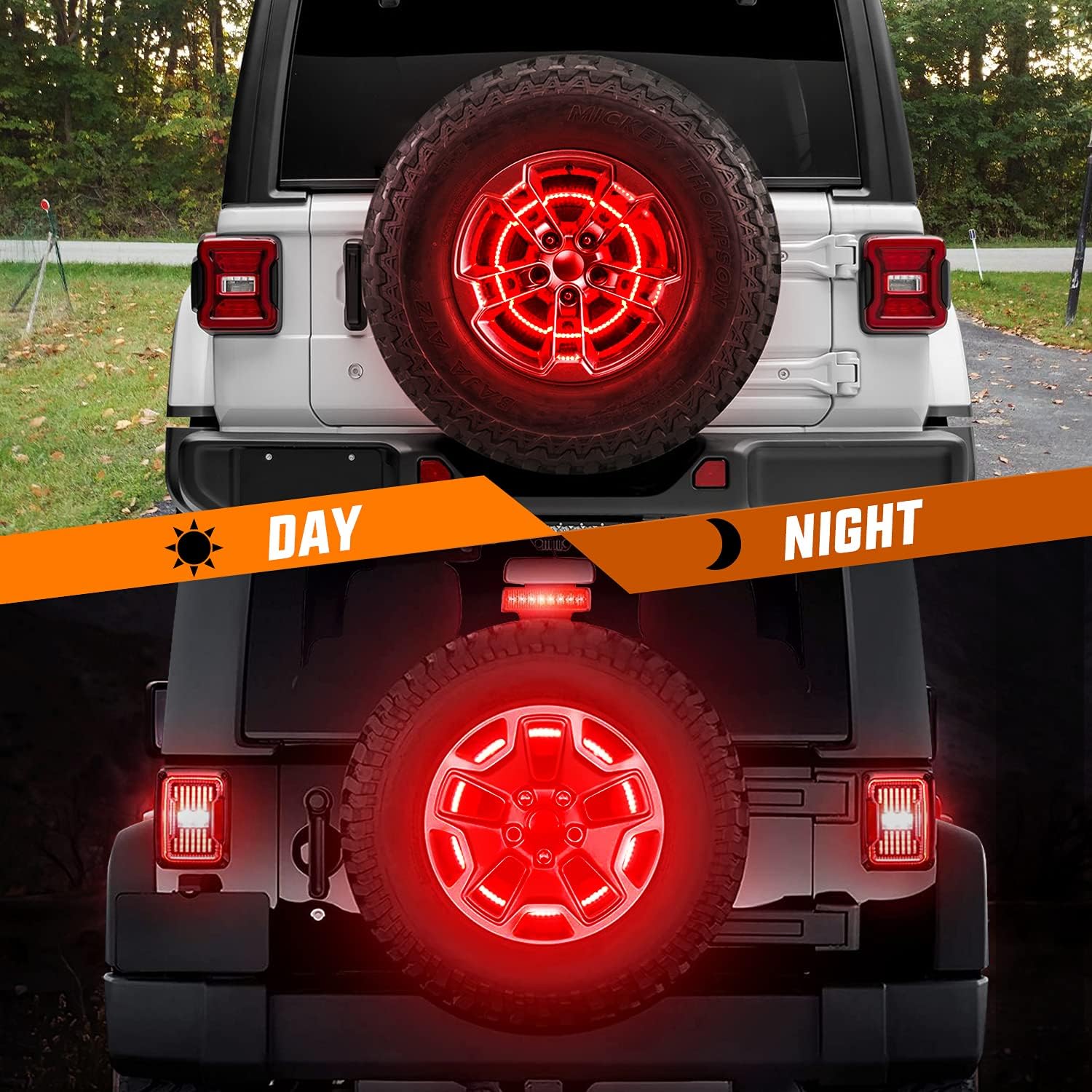 Nilight Spare Tire Brake Light Wheel Light 3rd Third Brake Light Rear lights for Wrangler 2007-2018 JK JKU YJ TJ Red Light