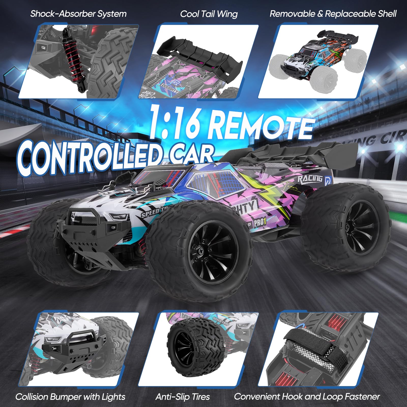 Coche teledirigido, 4WD RC Auto 1:16 60 km/h, alta velocidad, 2,4 GHz, coche de carreras, impermeable, todoterreno, juguete para regalo, doble cuerpo 9501E Coche teledirigido, 4WD RC Auto 1:16 60 km/h, alta velocidad, 2,4 GHz, coche de carreras, impermeable, todoterreno, juguete para regalo, doble cuerpo 9501E