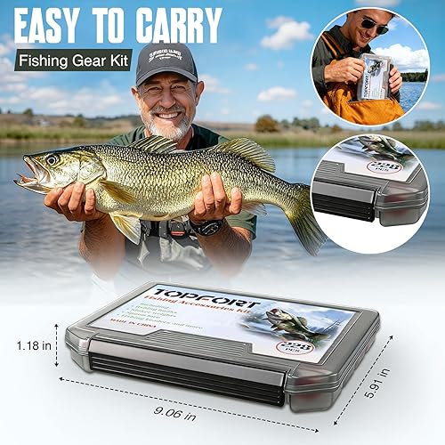 Miniatura 2 de TOPFORT Kit de 187343 piezas de accesorios de pesca, Caja de aparejos de pesca organizada con aparejos incluidos, anzuelos de pesca, pesas de