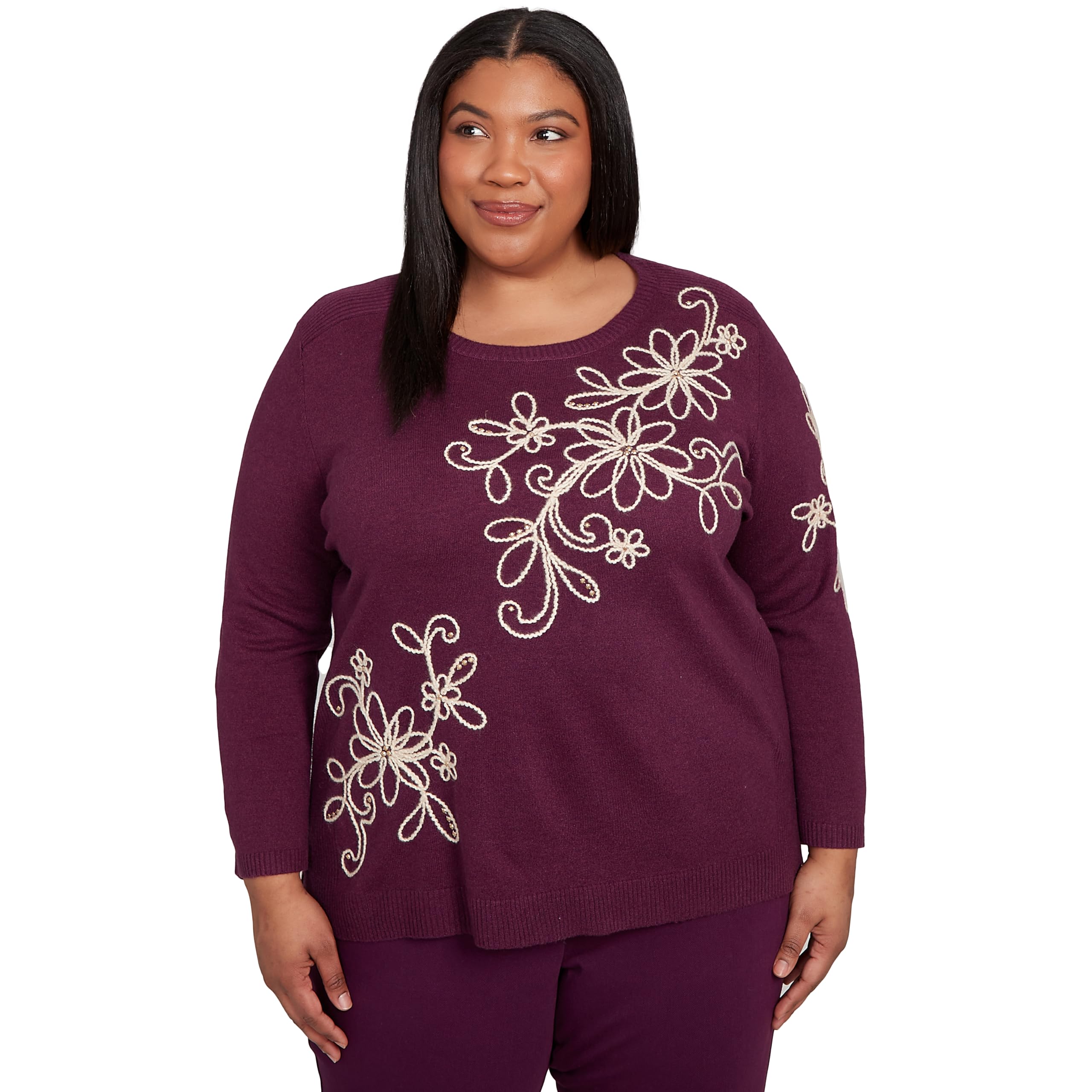 Diagonal Floral Embroidered Sweater