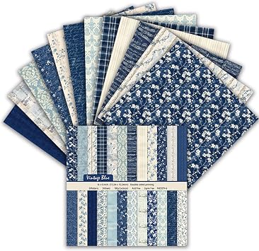 Scrapbook Paper 6x6 160gsm Double-Sided Decorative Papers for Scrapbooking, Junk Journaling, and Card Making, Ideal Scrapbook Supplies and Paper Craft Supplies 24 Sheets Vintage Blue, 15x15cm