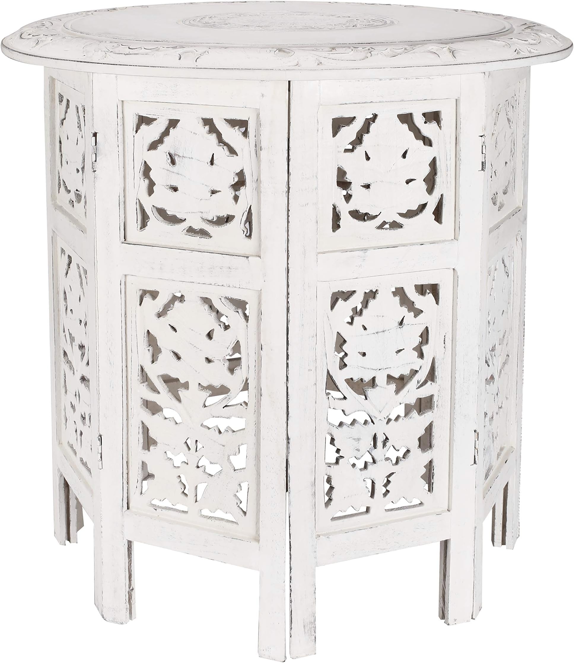 Handcrafted White Wood End Table - Antique Finish, Small Accent Table 18"x18" for Living Room, Bedroom, Sofa Side or Nightstand Use