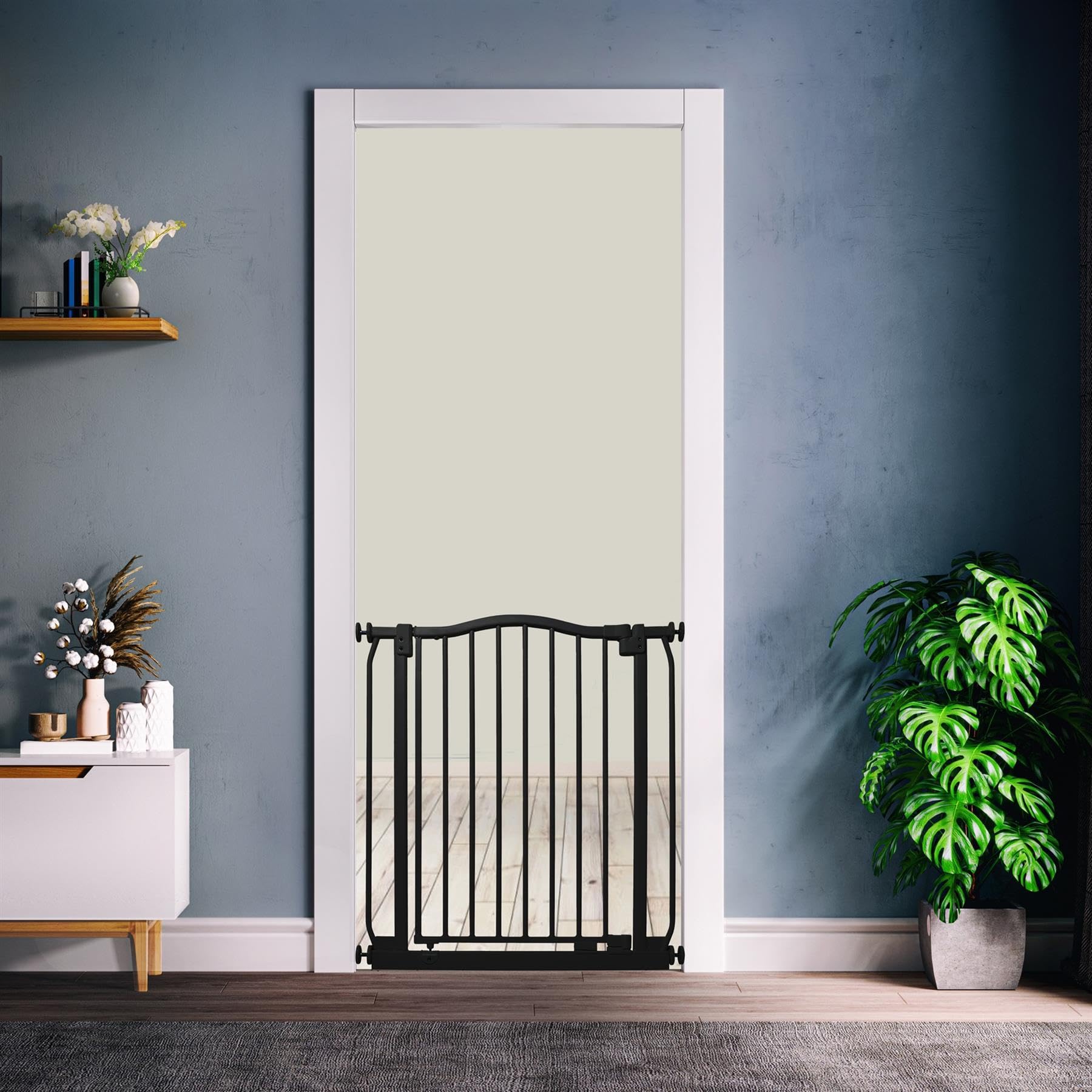 Safetots Brama Bezpieczenstwa z Zaokraglonym Górnym Elementem, 188 cm - 197 cm, Matowa Czarna, Brama Naciskowa do Schodów, Brama Dla Dzieci do Drzwi, Bariera Bezpieczenstwa, Latwa Instalacja