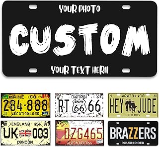 Personalized License Plate 6 x 12 Inch for Front of Car, License Tag Plates with Name Text Photo, Car Tags for Bar Cafe Decorated,Commemorative,23 Colors,Support for Uploading Your Images
